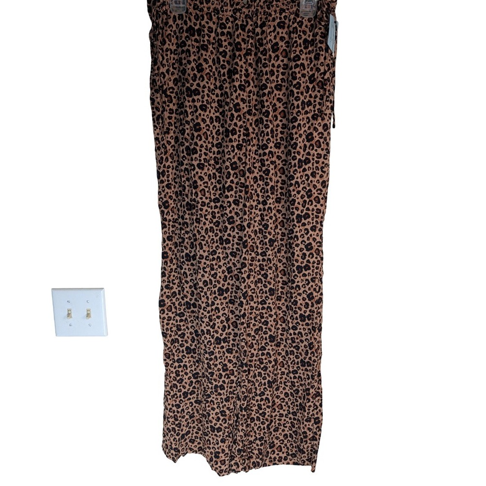 Shade & Shore Beach Cover Up Pants Womens M 8-10 Brown Leopard Wide Leg Rayon